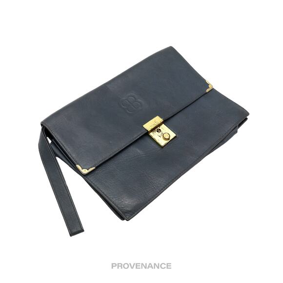 🔴 Balenciaga BB Logo Clutch Bag - Navy Leather - Picture 3 of 7